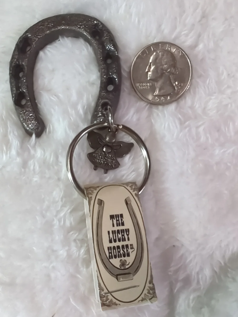 The Lucky Horse Key Ring With Horseshoe & Angel Charm NWT